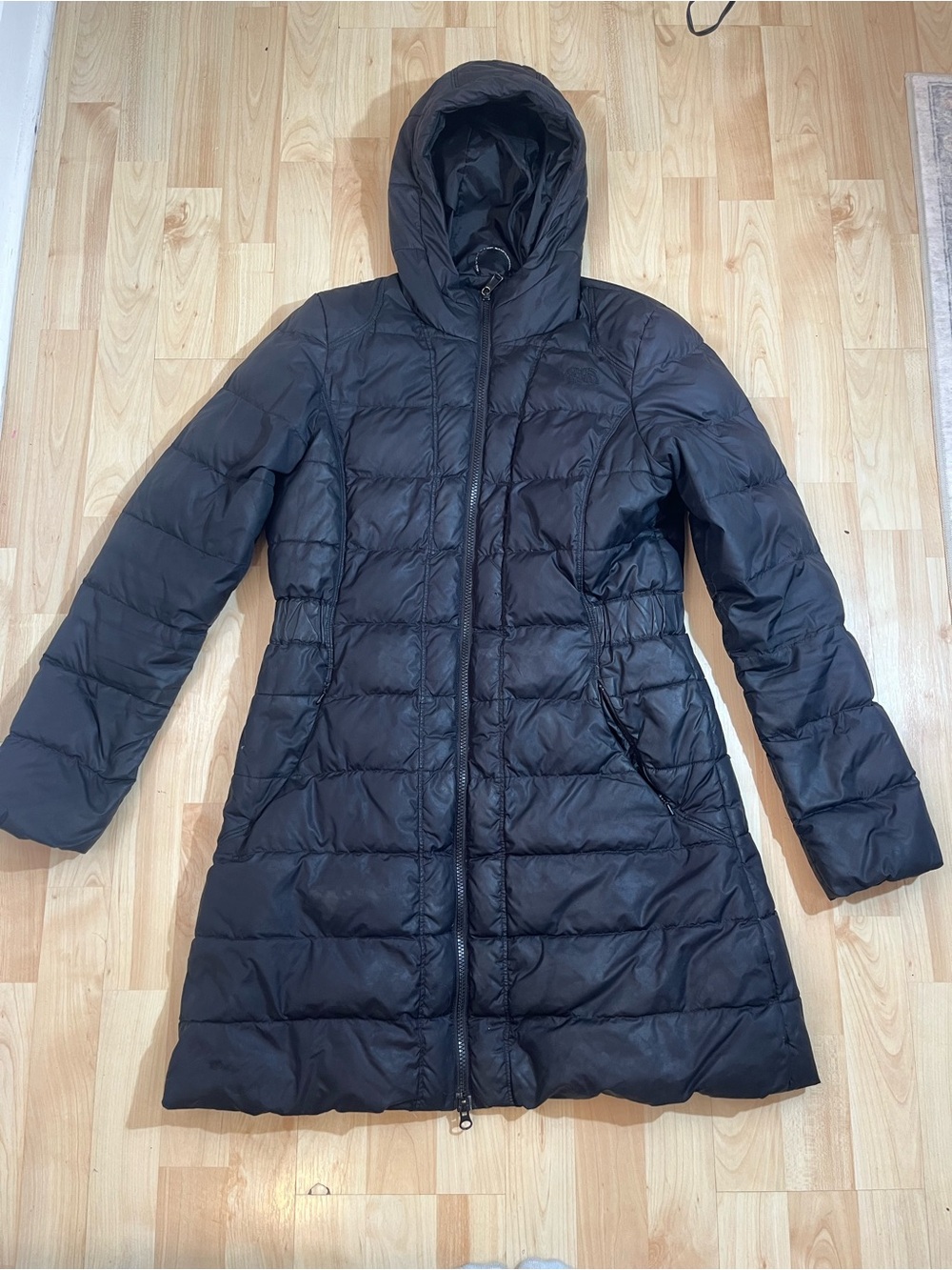 Women's THE NORTH FACE @ 550 GOOSE DOWN HOODED Zip QUILT PUFFER BLACK Coat M